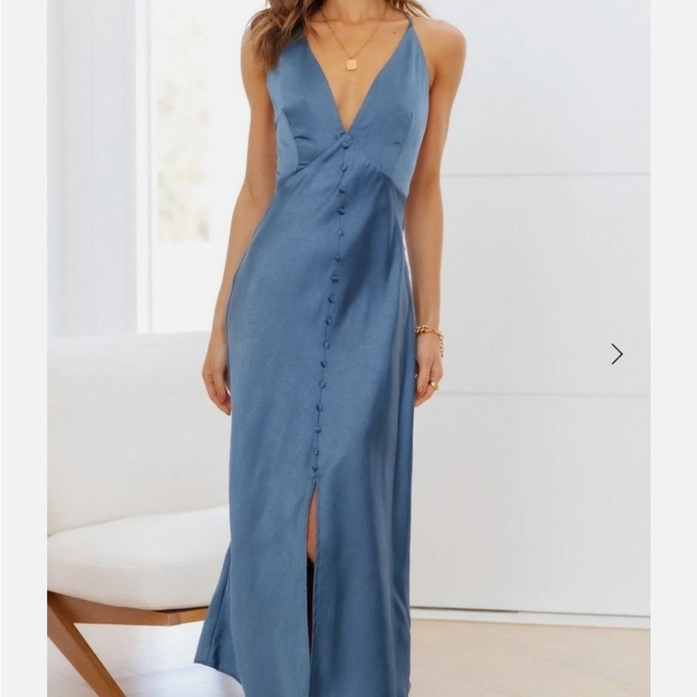 Hello Molly Sleek Night Satin Midi Dress Blue Size 4 Small
